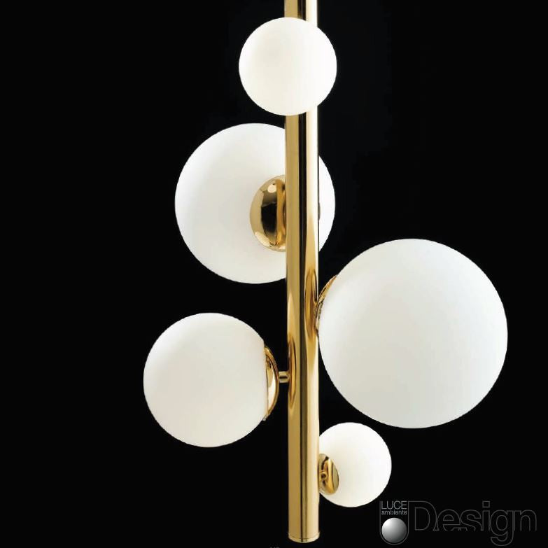 Sospensione 5 luci sfera vetro opale struttura oro lucido 5XG9 non incl. HERA Sospensione 5 luci sfera vetro opale struttura oro lucido 5XG9 non incl. HERA